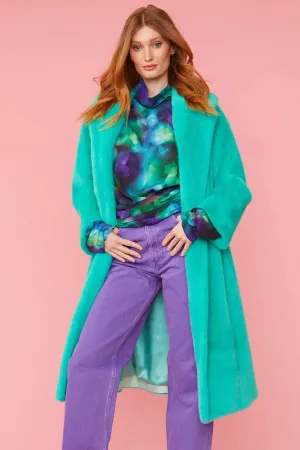 Turquoise Duchess Faux Fur Maxi Coat