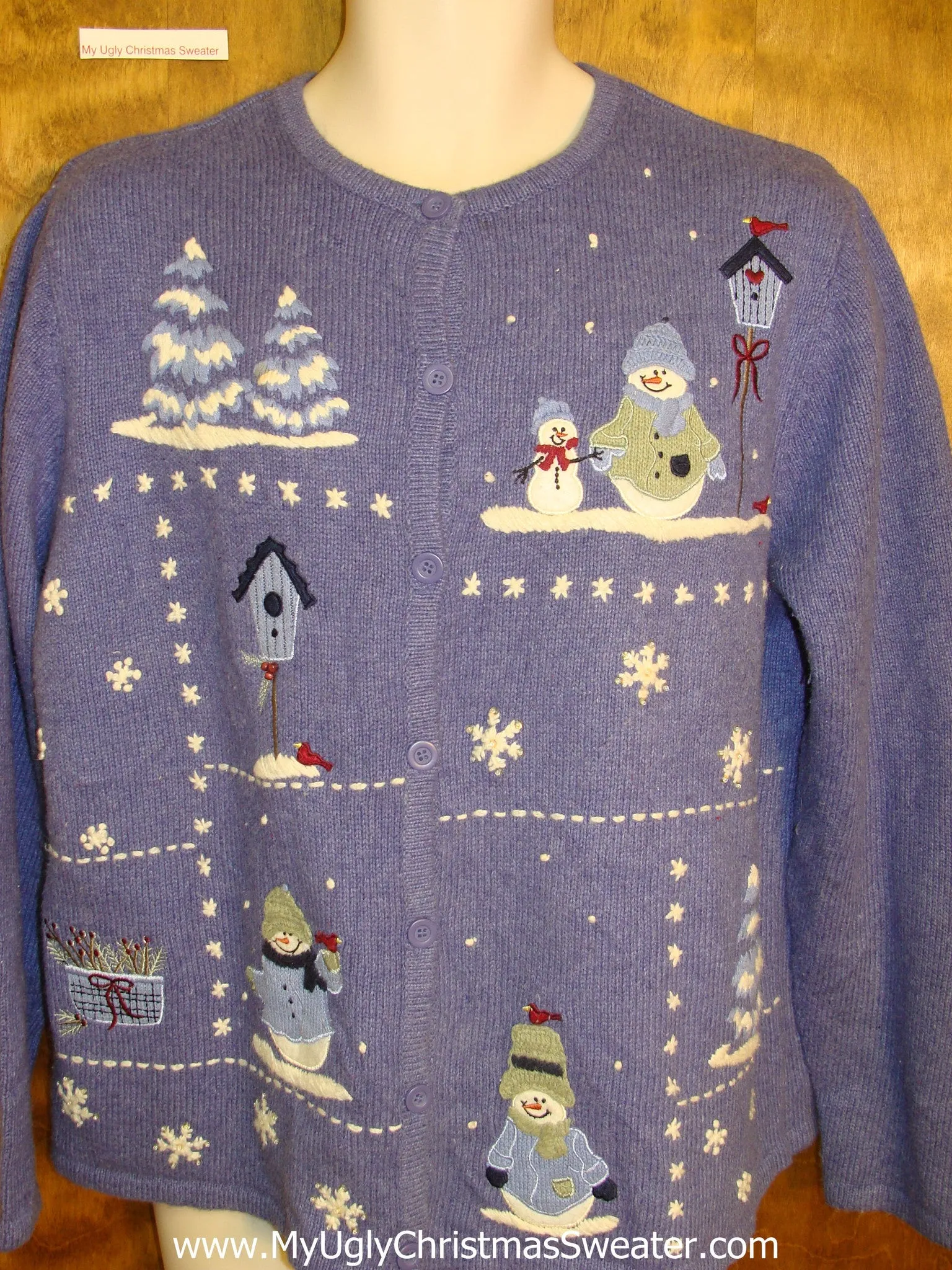 Ugly Blue 2sided Christmas Sweater Cardigan with Snowmen