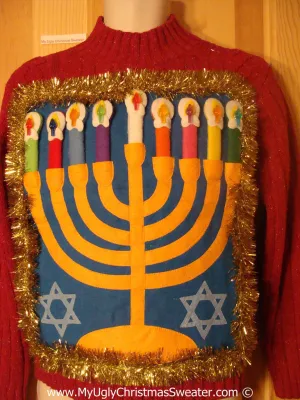 Ugly Christmas Sweater Party Hanukkah Sweater  Menorah