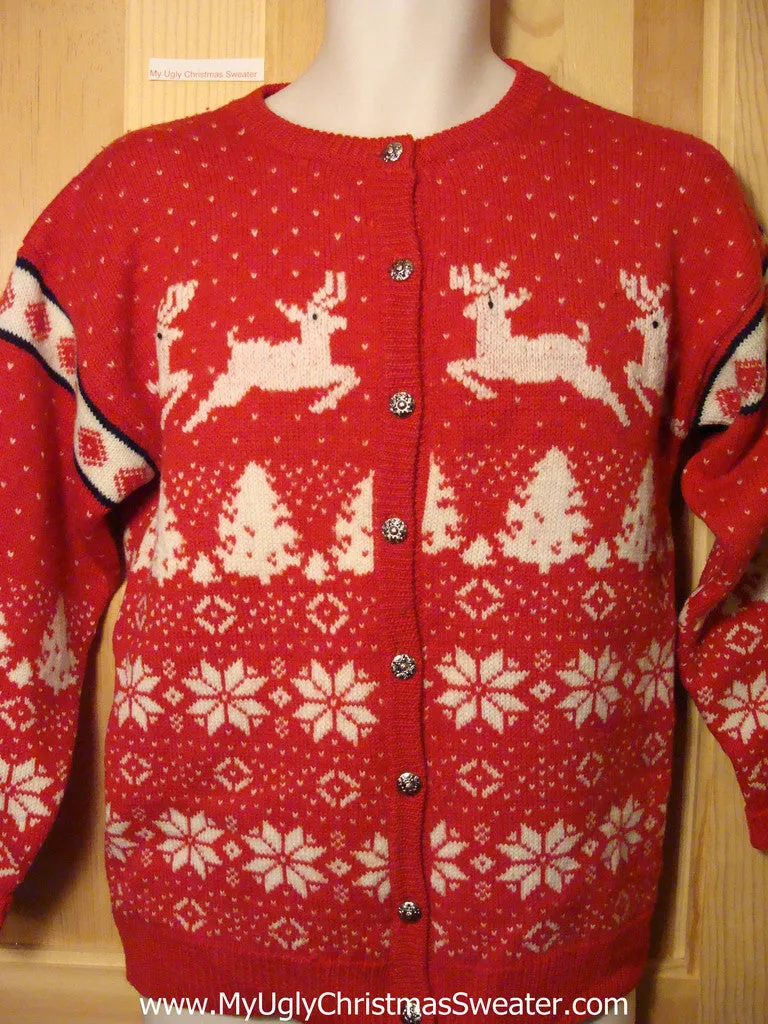 Ugly Christmas Sweater Party Vintage Reindeer Sweater with Design on Front & Back (v16)