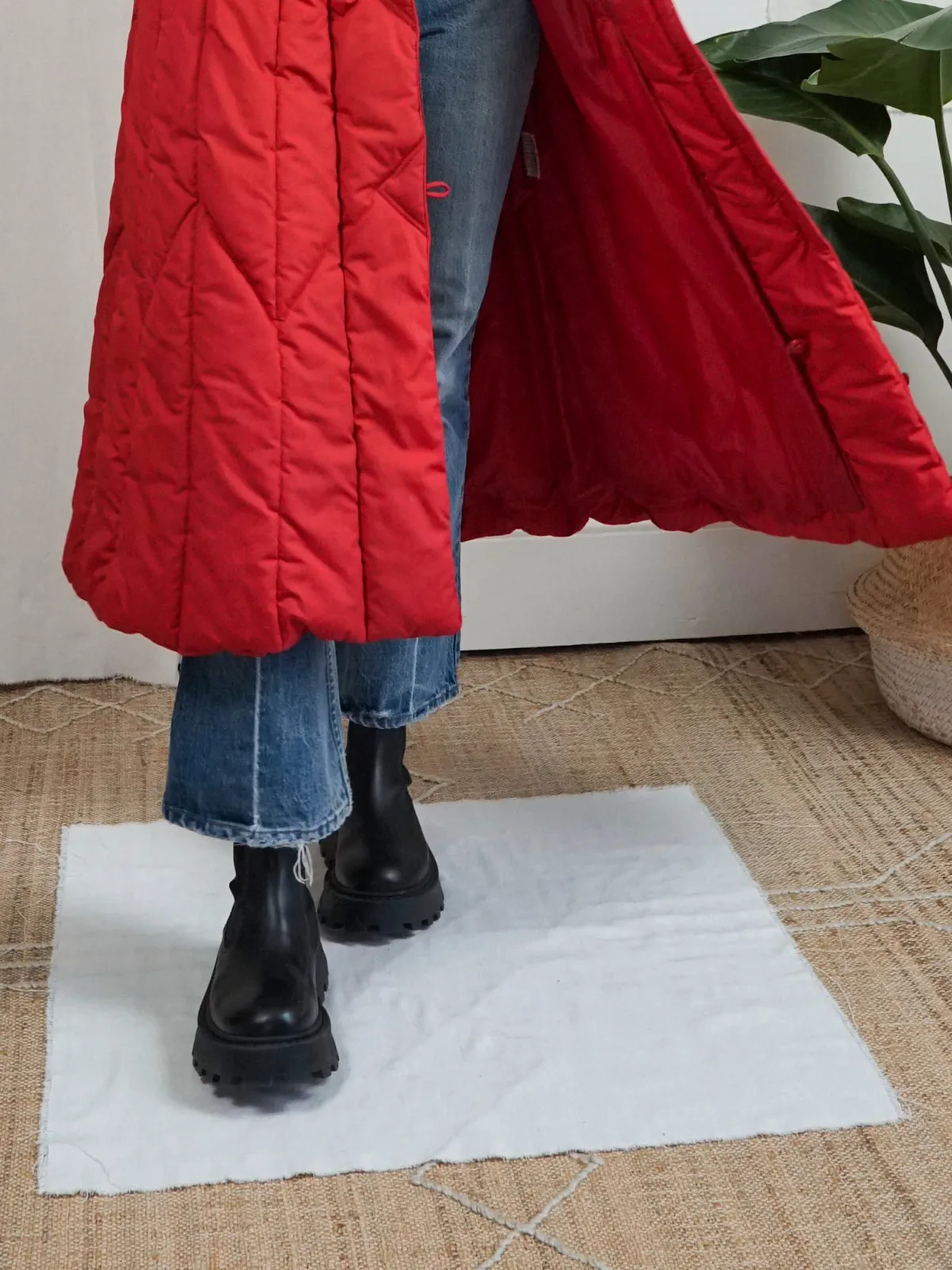 Vintage Red Quilted Long Coat