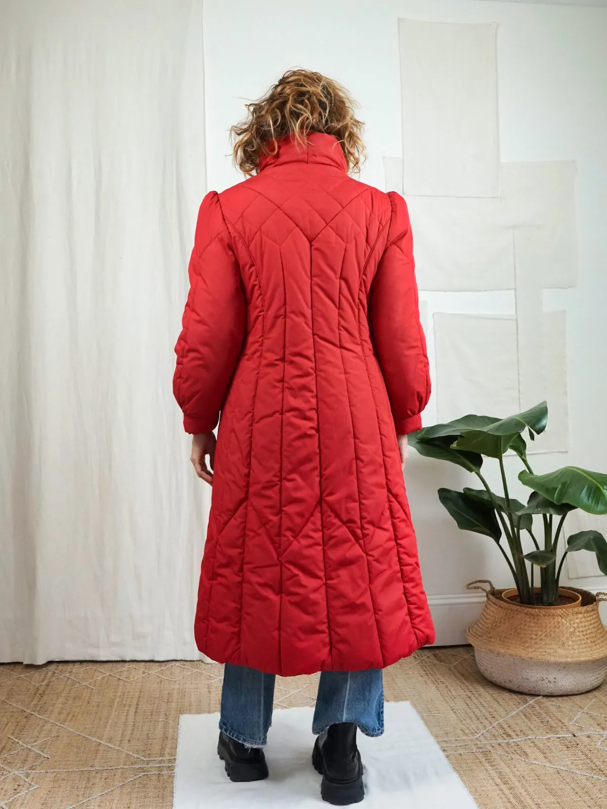 Vintage Red Quilted Long Coat