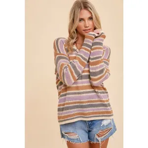 Weekend Wear Multi Color Stripe Sweater Top