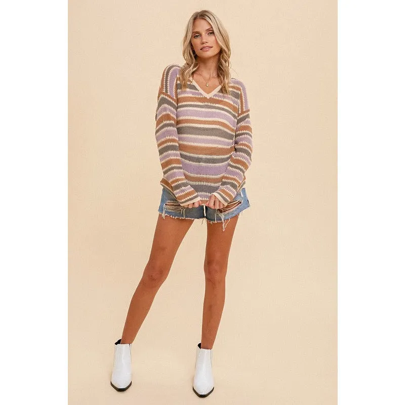 Weekend Wear Multi Color Stripe Sweater Top