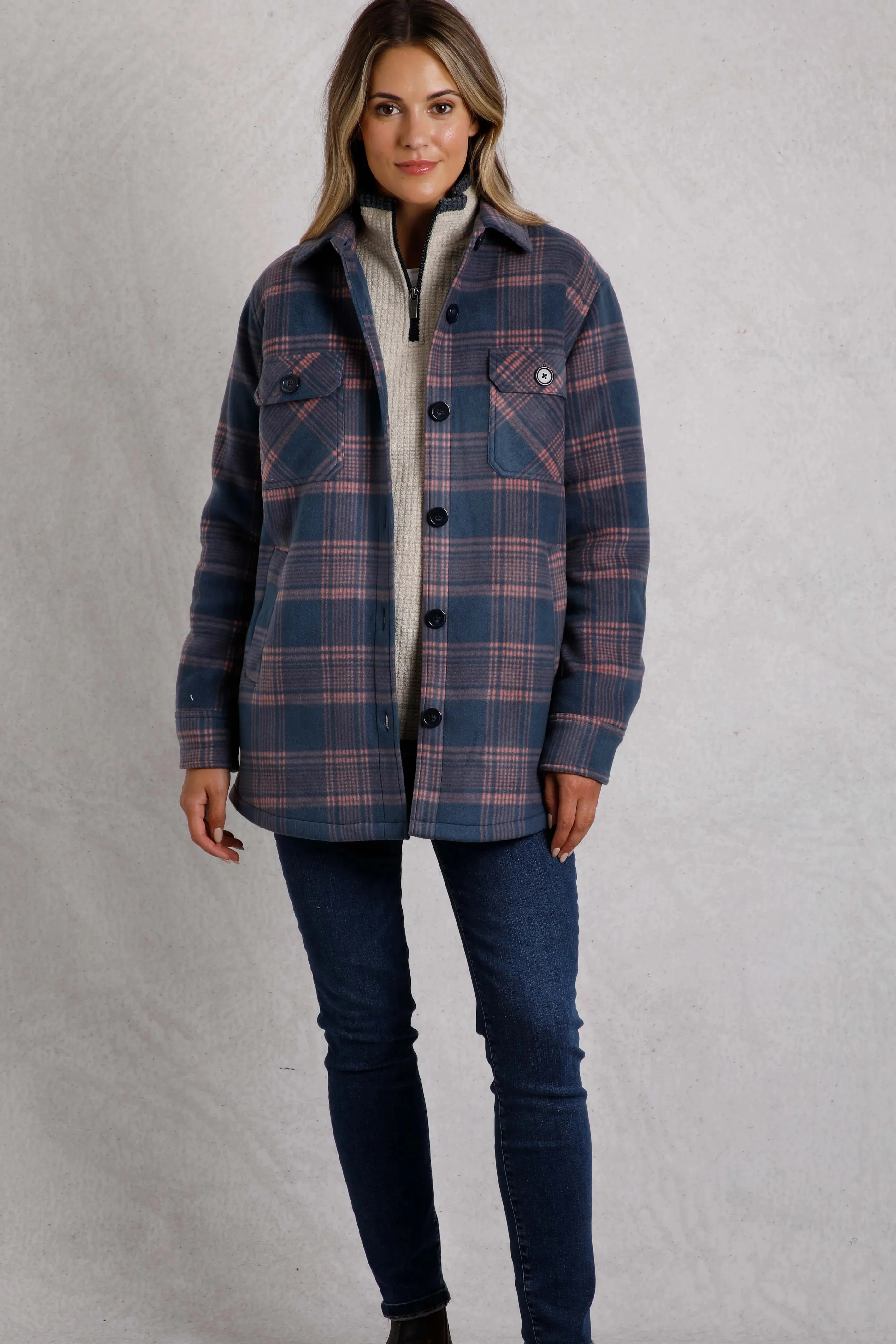 Weird Fish 22 Blue Oversized Checked Fleece Shacket