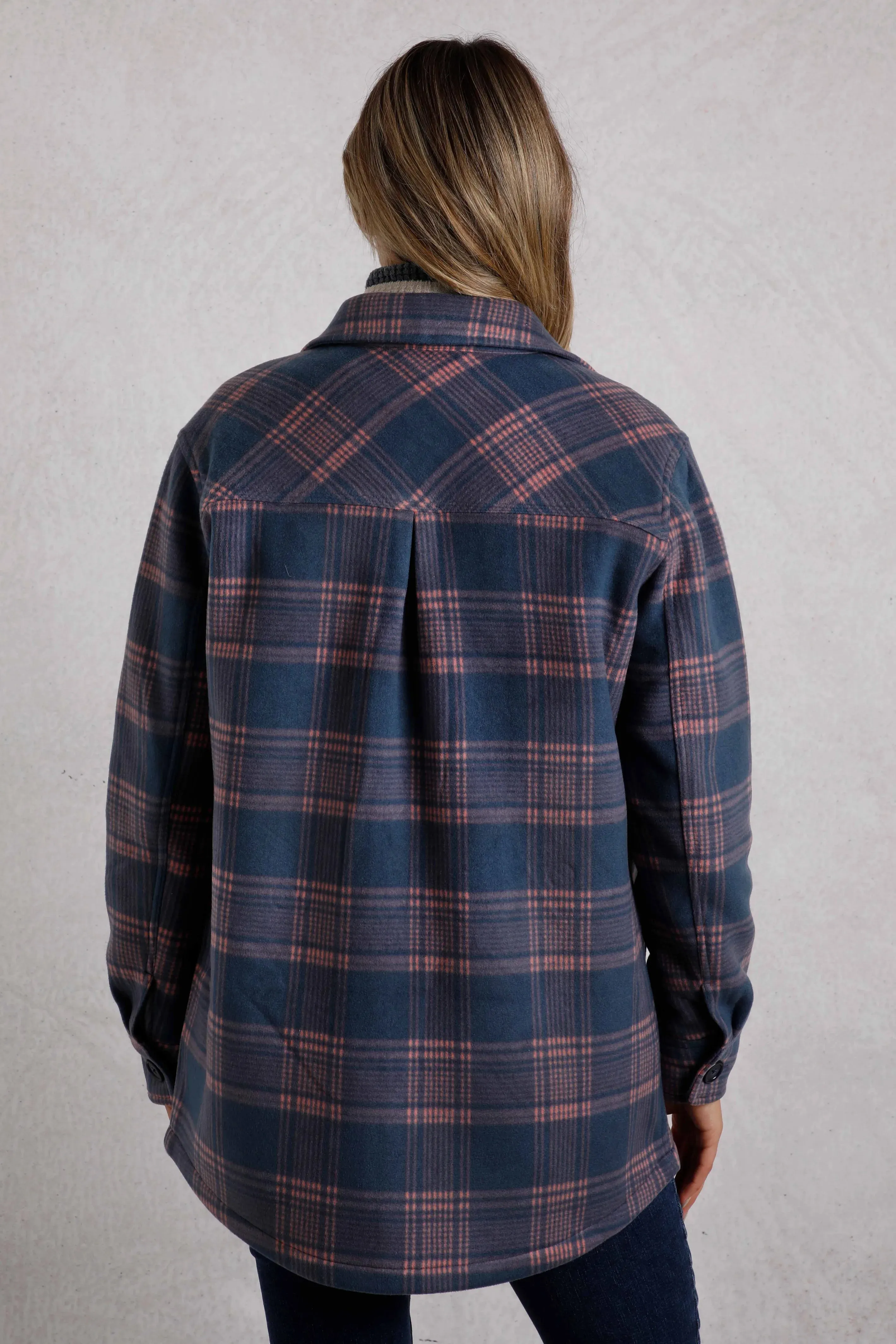 Weird Fish 22 Blue Oversized Checked Fleece Shacket