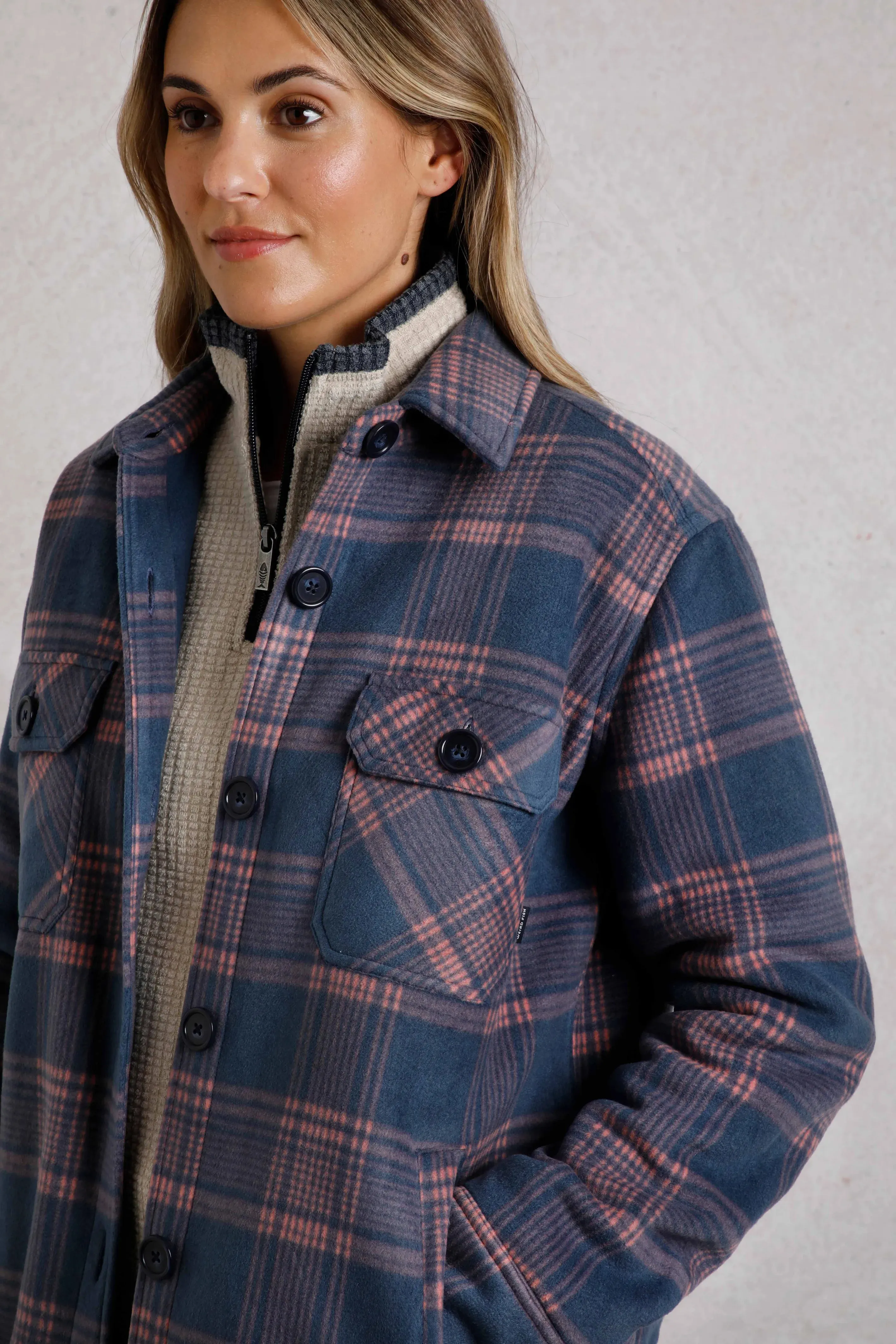 Weird Fish 22 Blue Oversized Checked Fleece Shacket