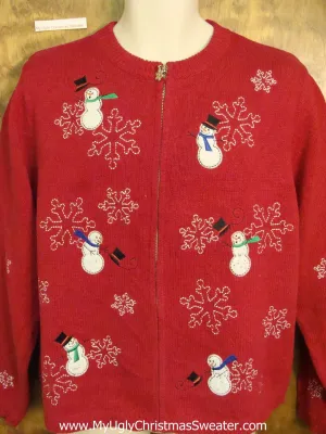 Windy Day Snowmen Cheap Ugly Christmas Sweater