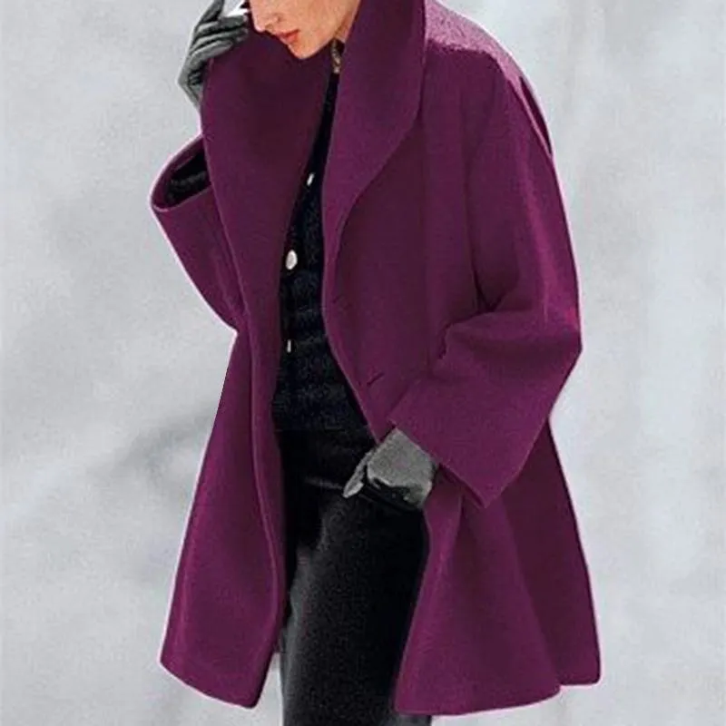 Women winter fall hooded shawl collar solid color cocoon coat