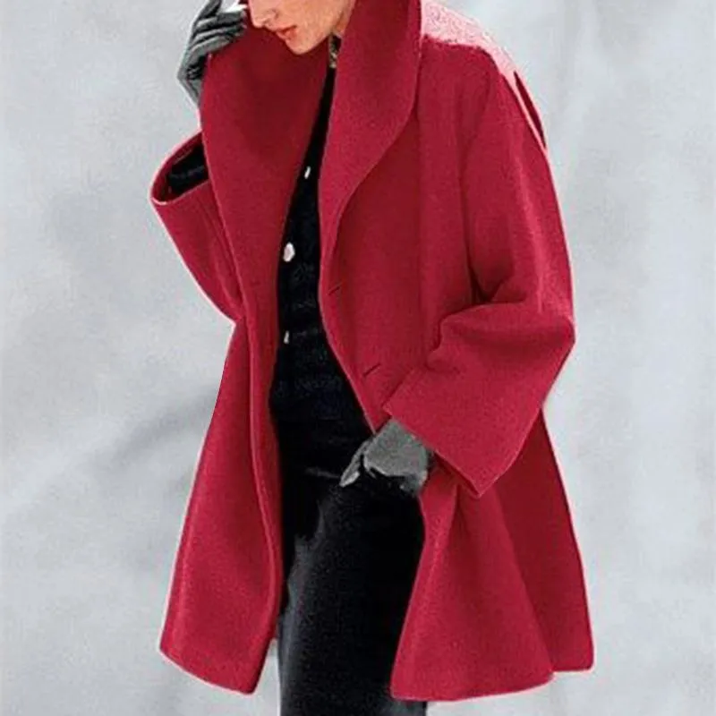 Women winter fall hooded shawl collar solid color cocoon coat