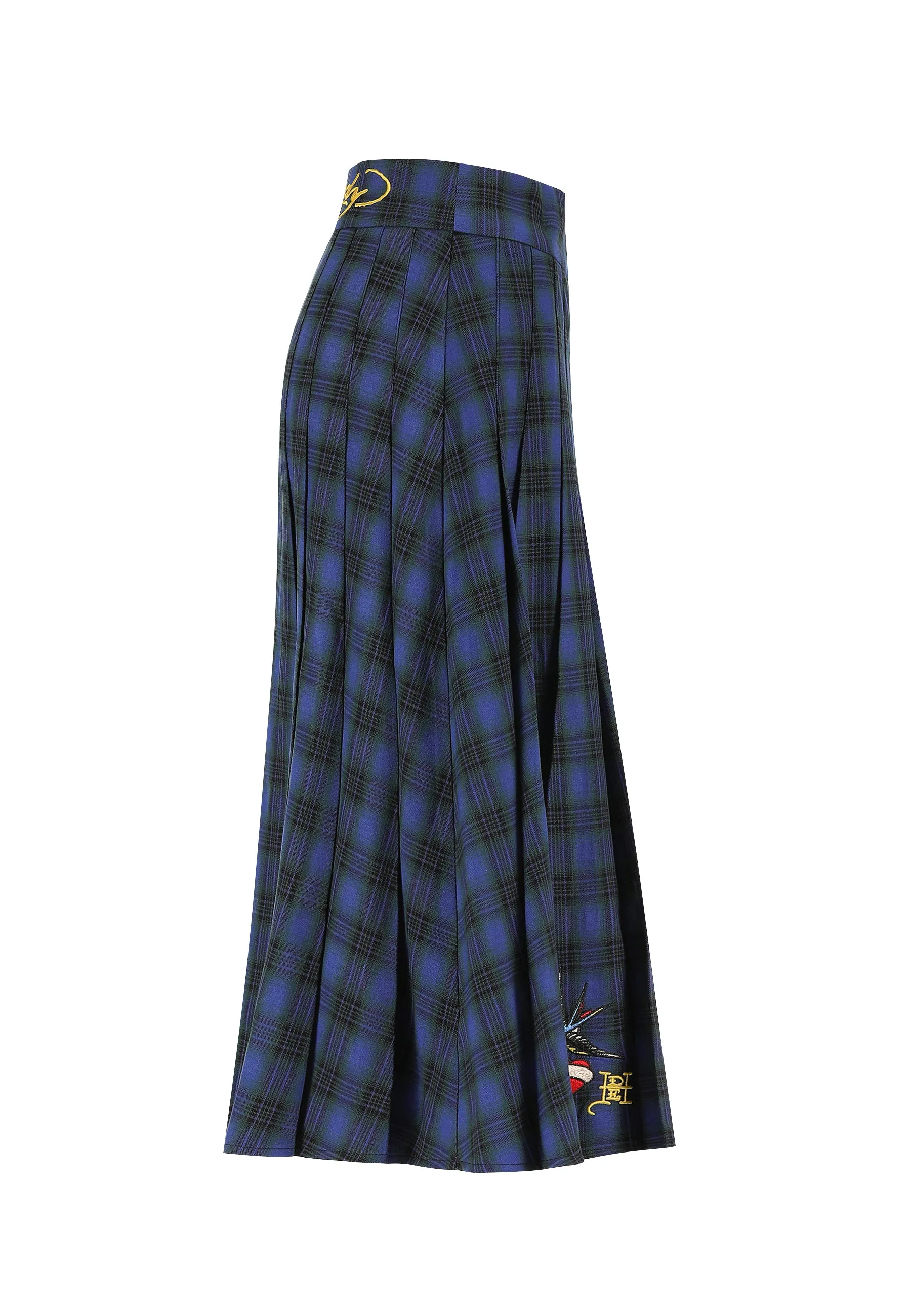 Womens Love Bird Kilt Midi Skirt - Blue