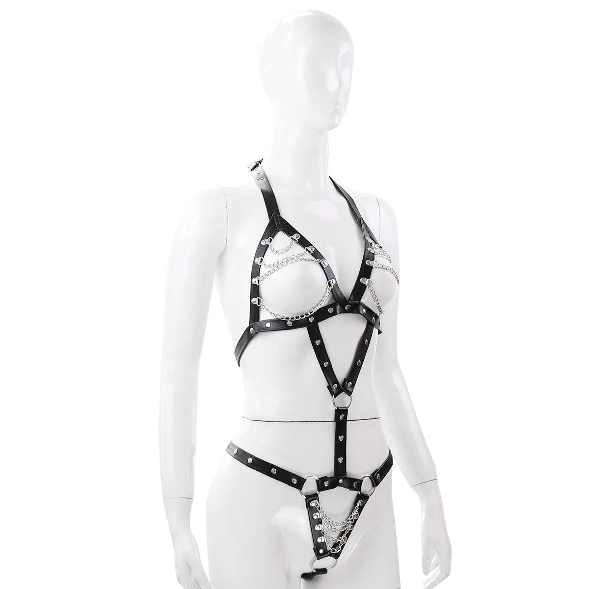 Women's PVC & Chain Strappy Teddy