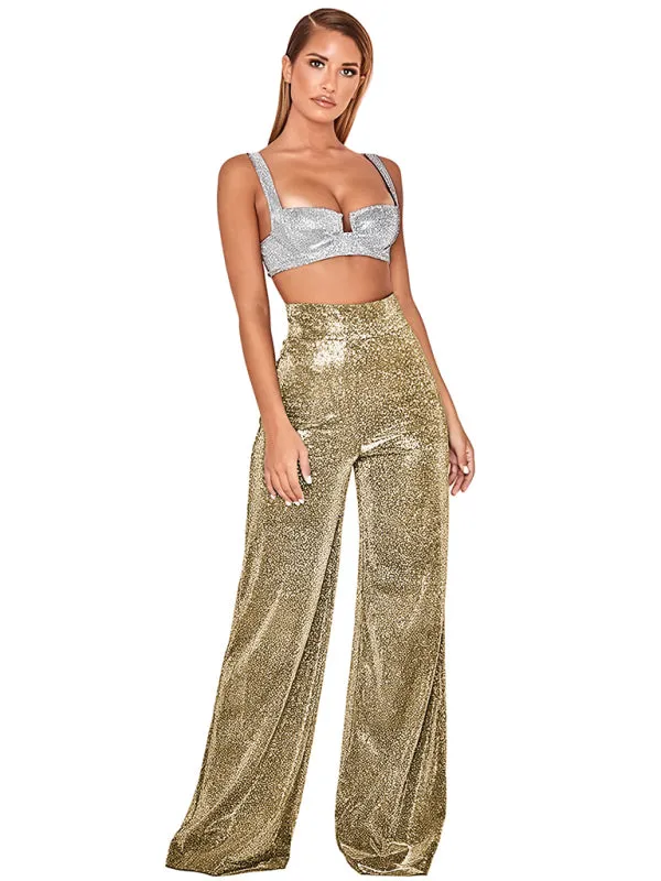 Women's Wide Leg Shimmering Party Trousers