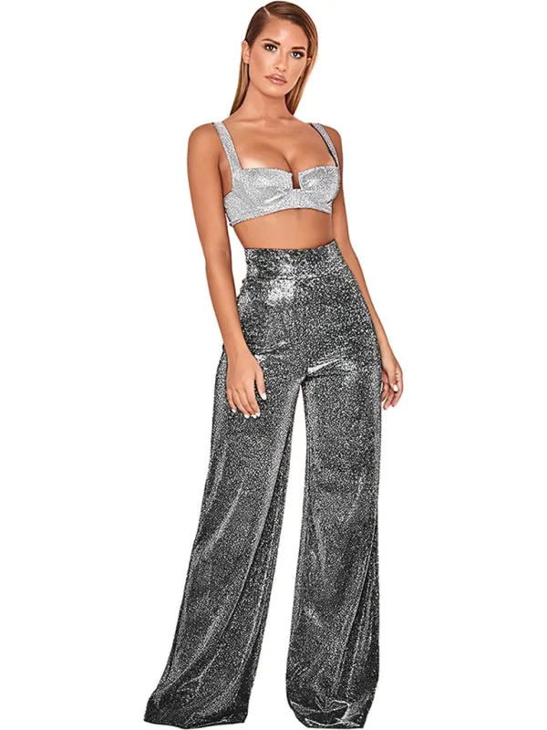 Women's Wide Leg Shimmering Party Trousers