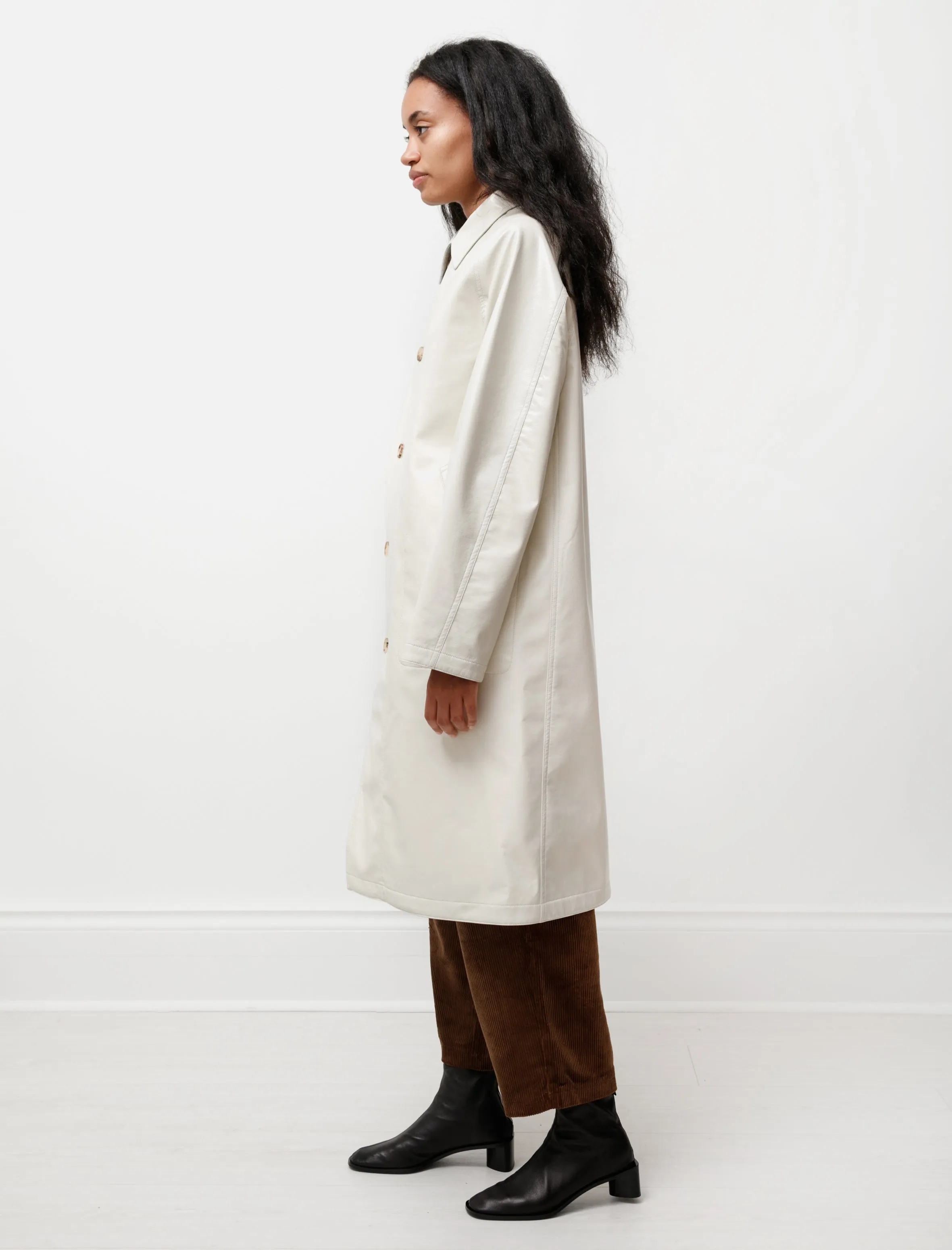 Wool Cashmere Laminate Coat Ivory Top Gray