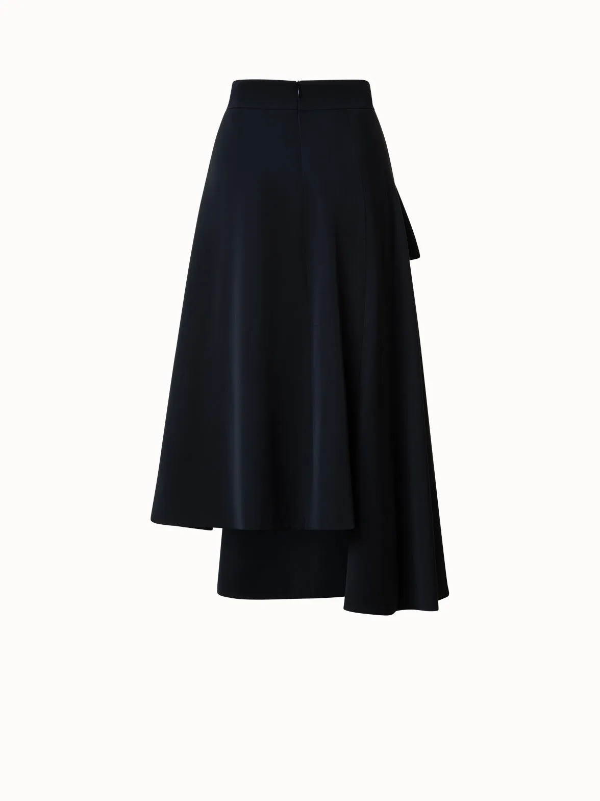 Wool Gabardine Asymmetrical Midi Skirt with Leather Pocket