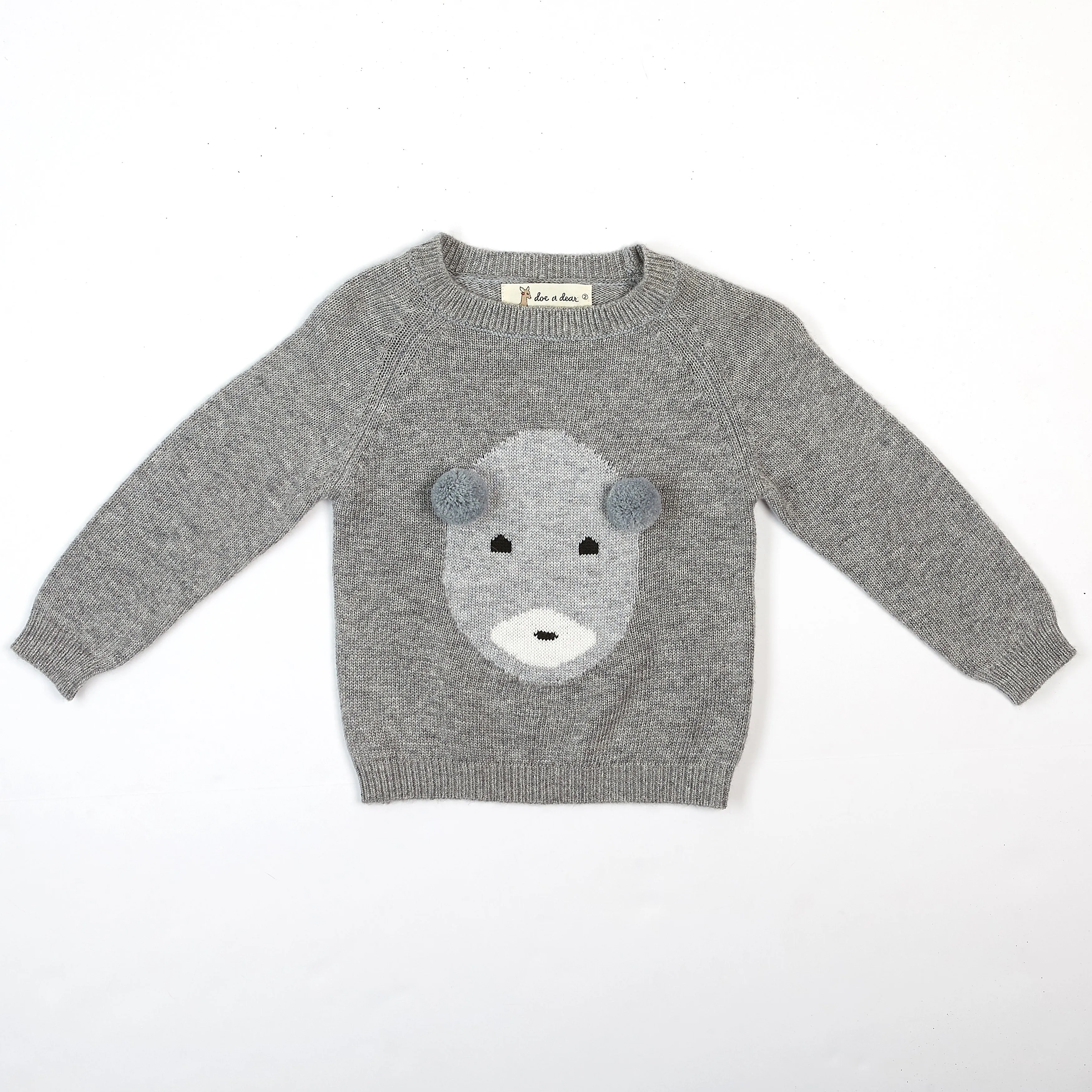 Wool Sweater with Bear and Pom Pom Ears