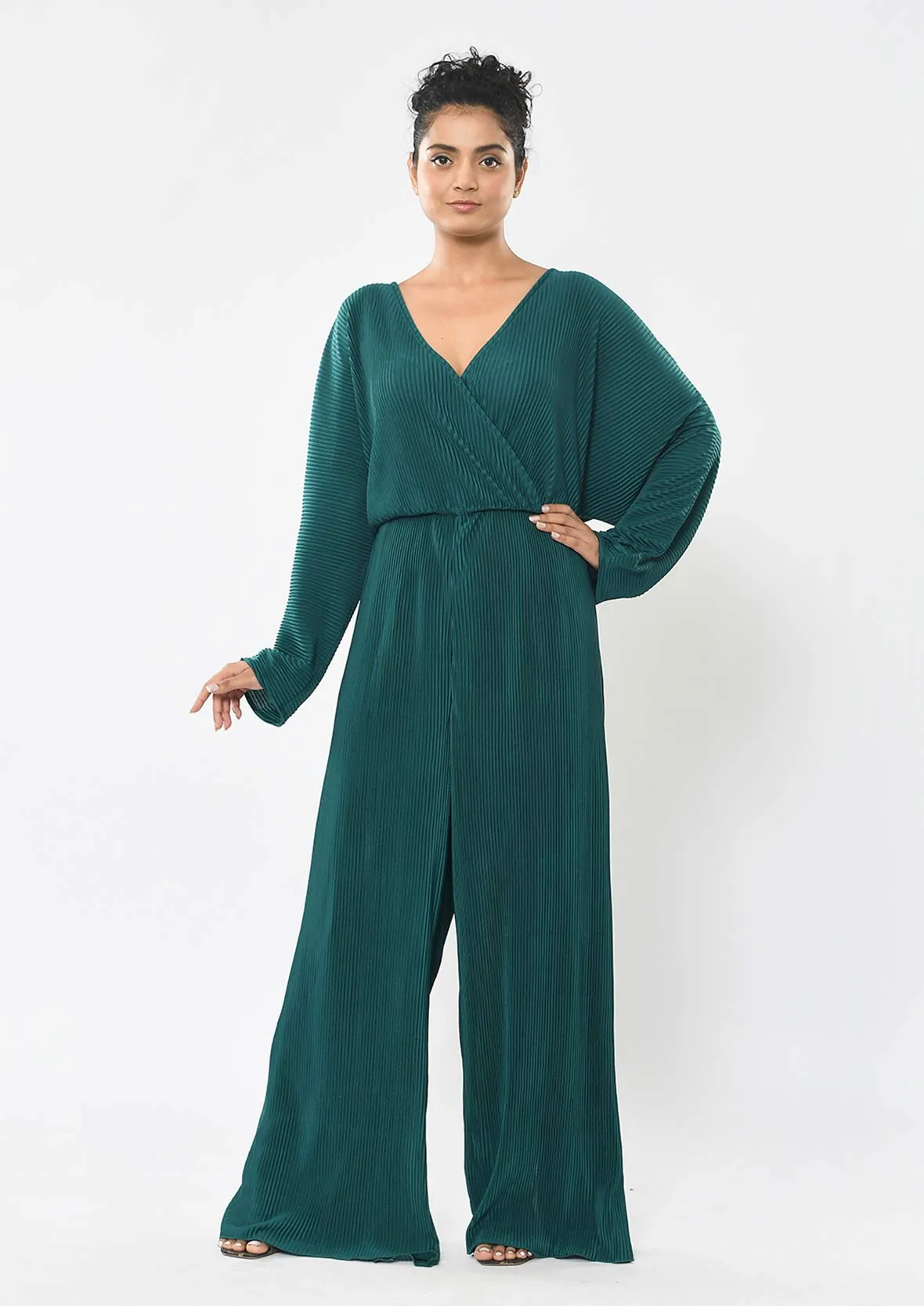 Wrap Front Pleated Jumpsuit