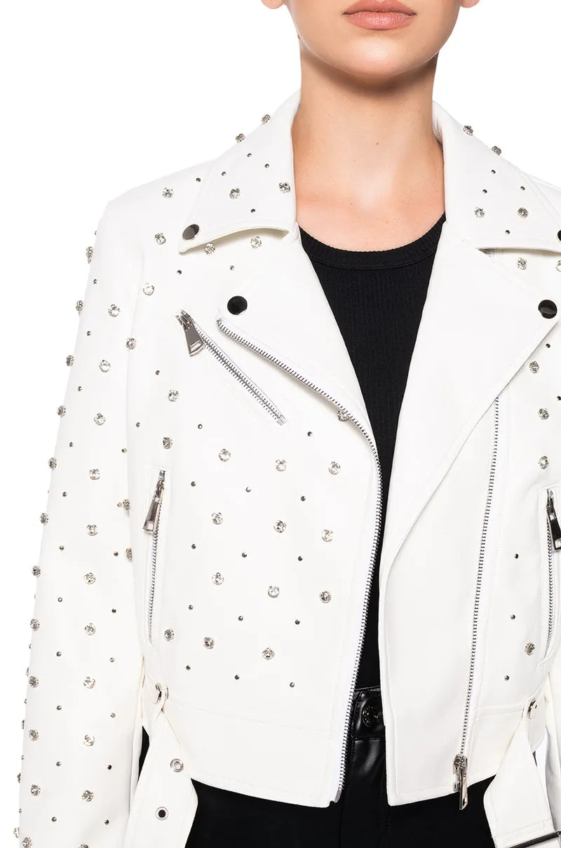 WREN-WHITE CRYSTALLIZED MOTO JACKET