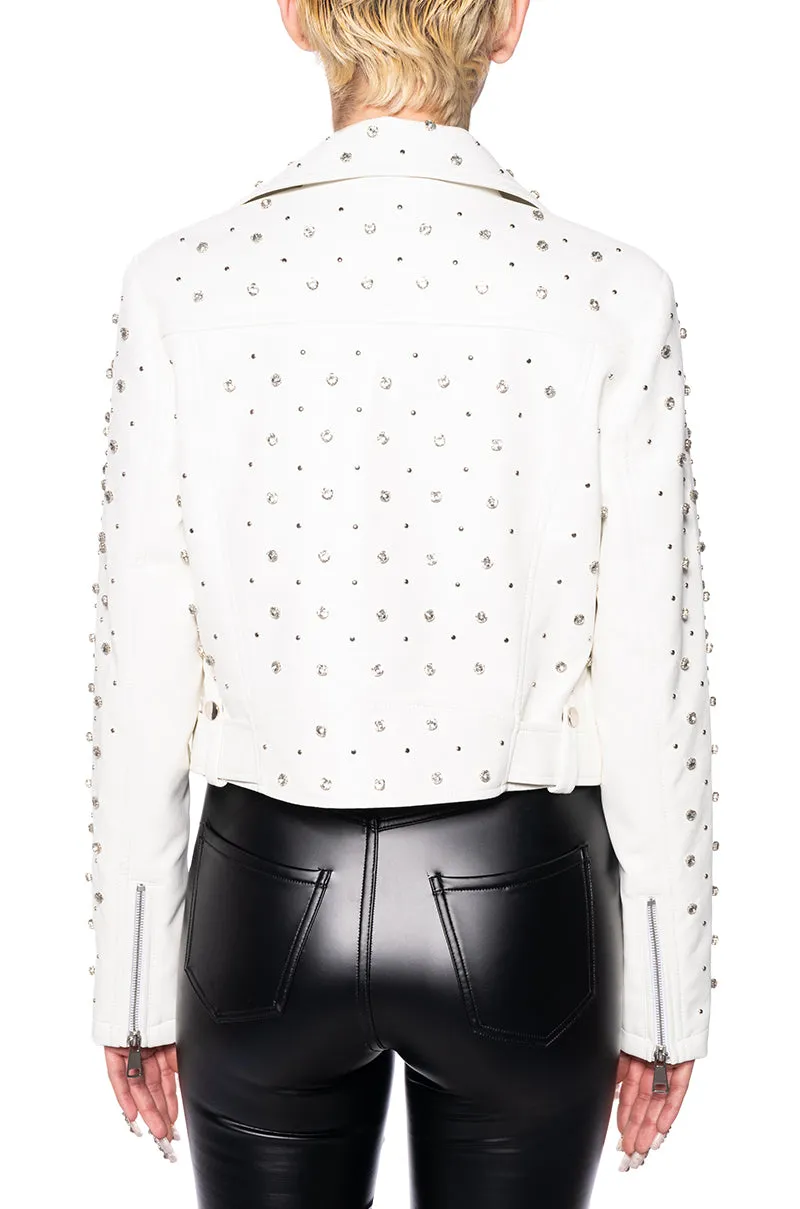 WREN-WHITE CRYSTALLIZED MOTO JACKET