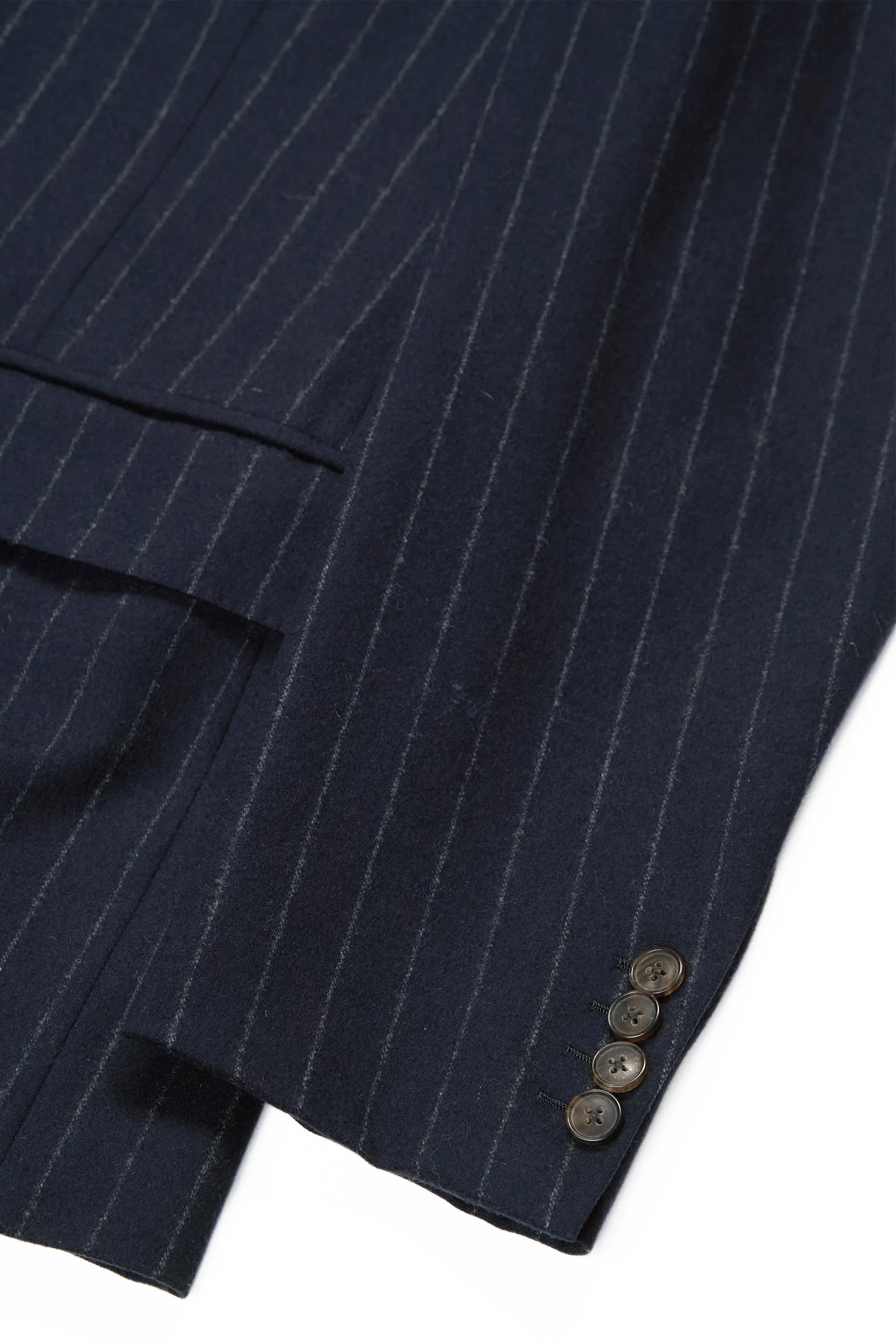 WW Chan Navy Chalkstripe Flannel Three Piece Suit Bespoke