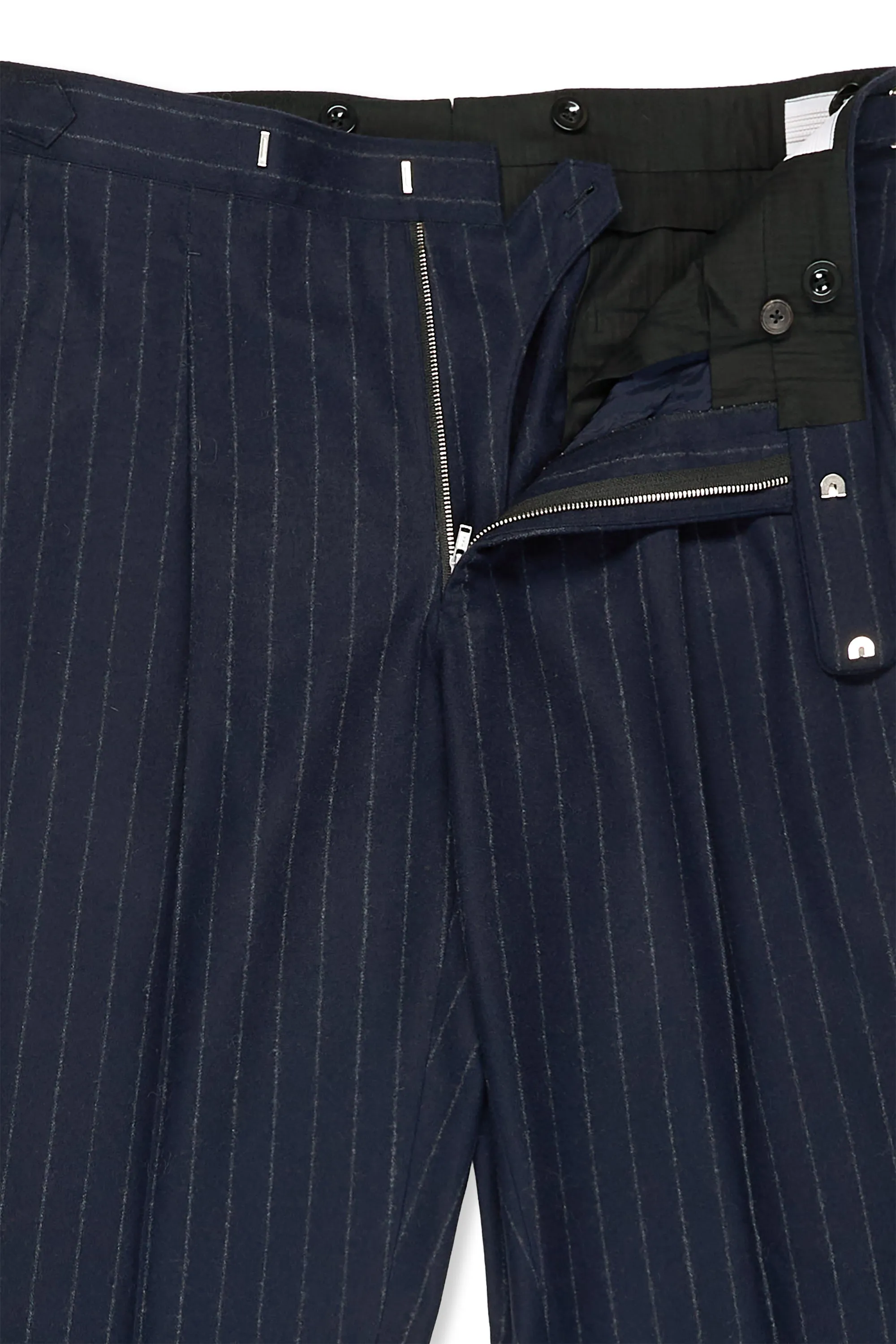 WW Chan Navy Chalkstripe Flannel Three Piece Suit Bespoke