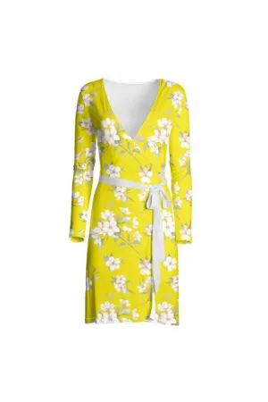 Yellow Floral Wrap Dress